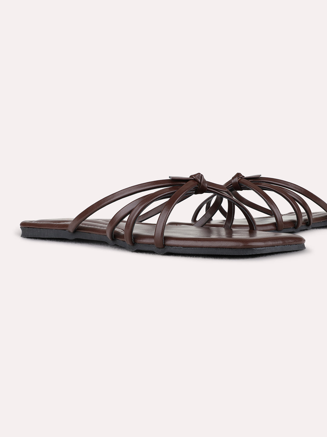 Womens Brown Casual Striped Open Toe Flats