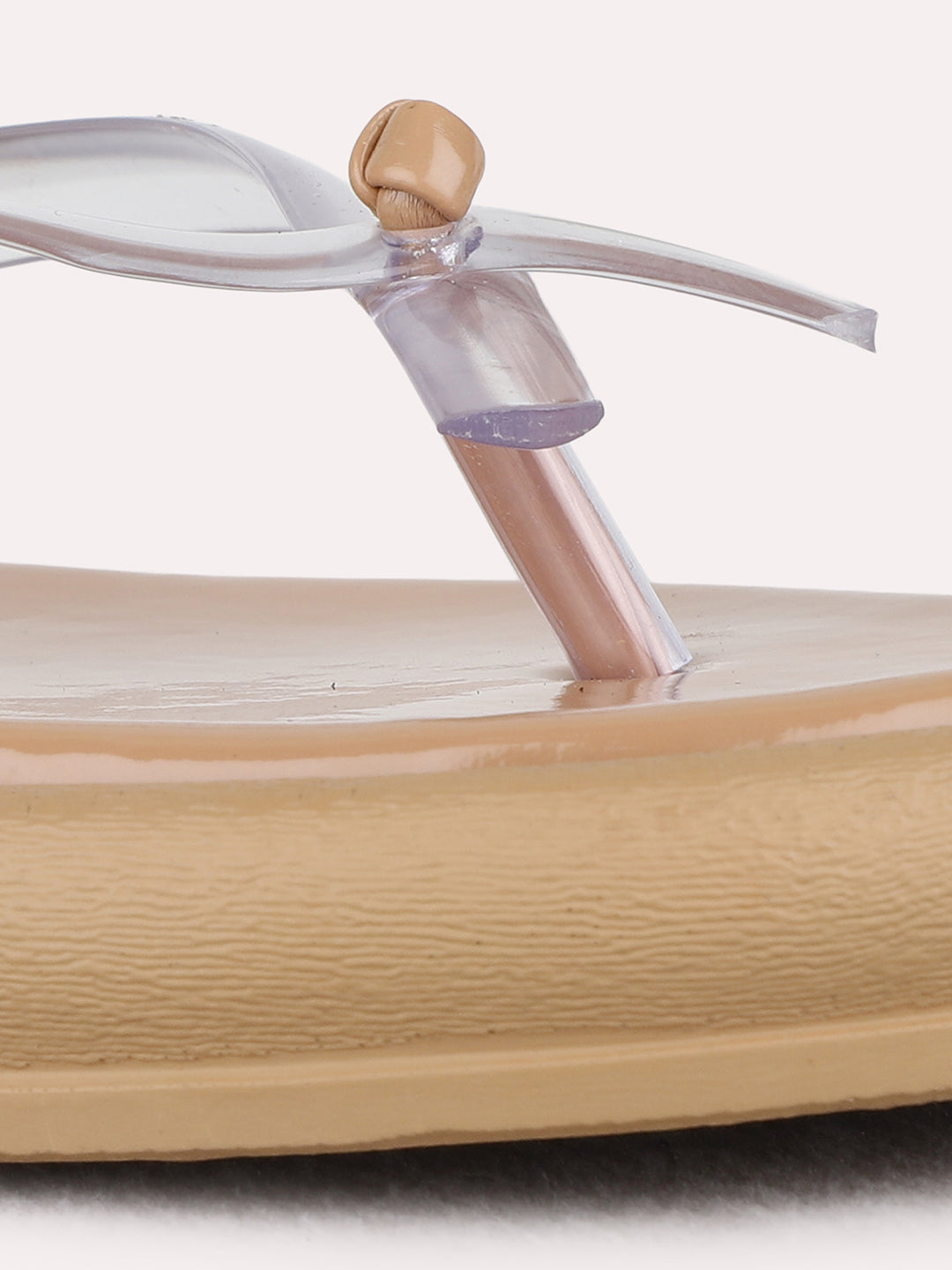 Womens Beige Casual Solid Pattern T-Strap Flat Sandals