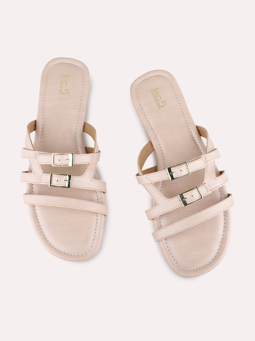 Womens Beige Ethnic Solid Open Toe Flat Slip-On Sandals