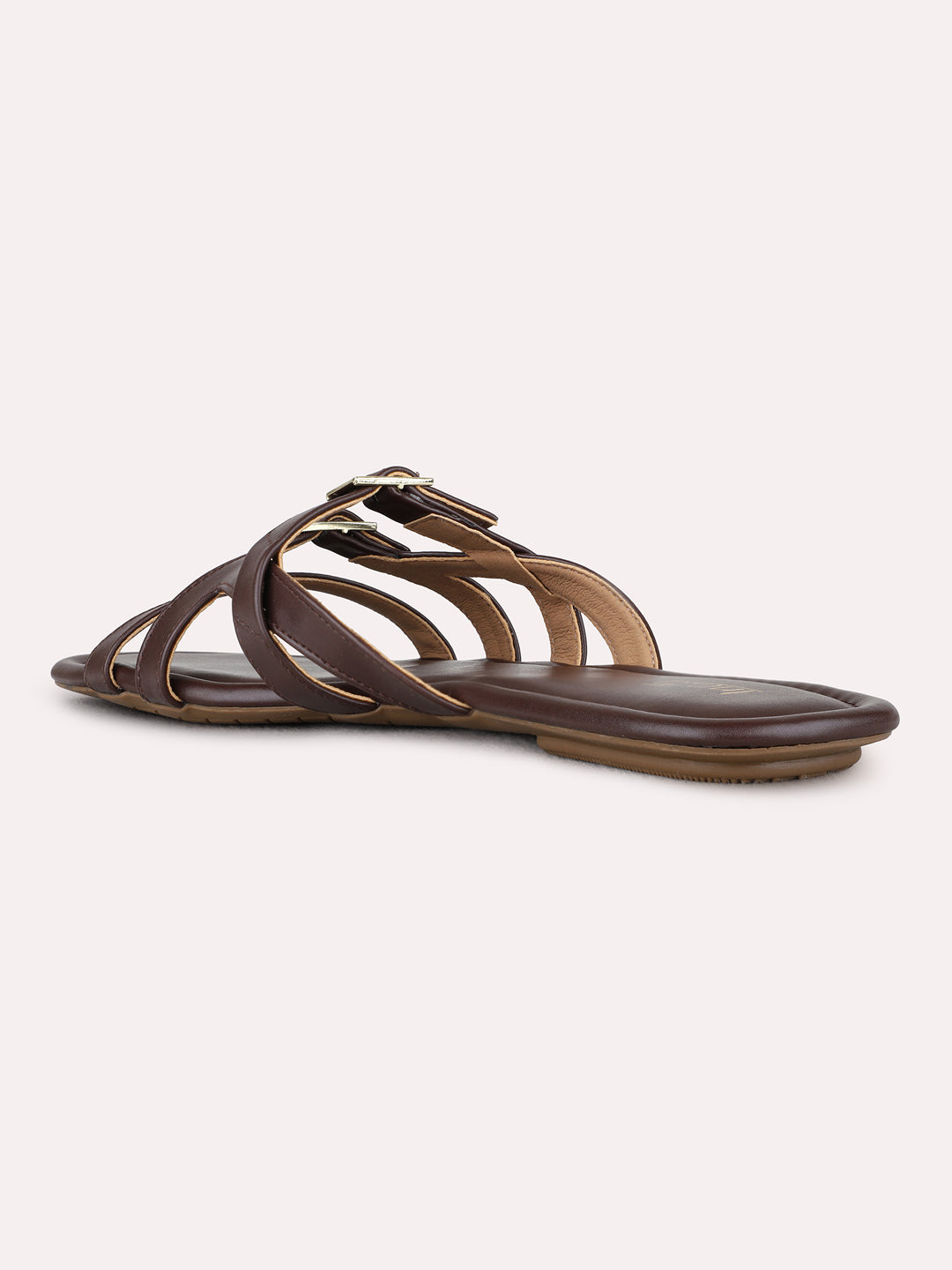 Womens Brown Ethnic Solid Open Toe Flat Slip-On Sandals