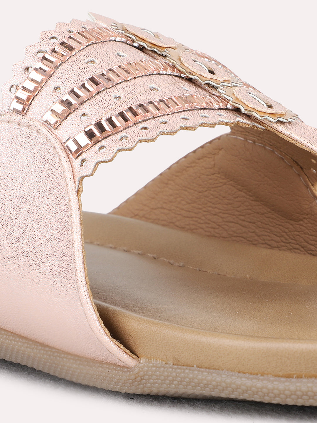 Womens Rose Gold Ethnic Wear Embellished One Toe Flat Sandals