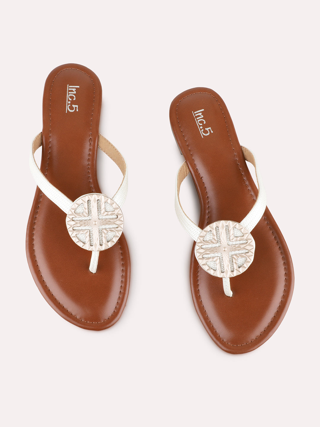 Womens Silver Casual Solid T-Strap Flat Sandals