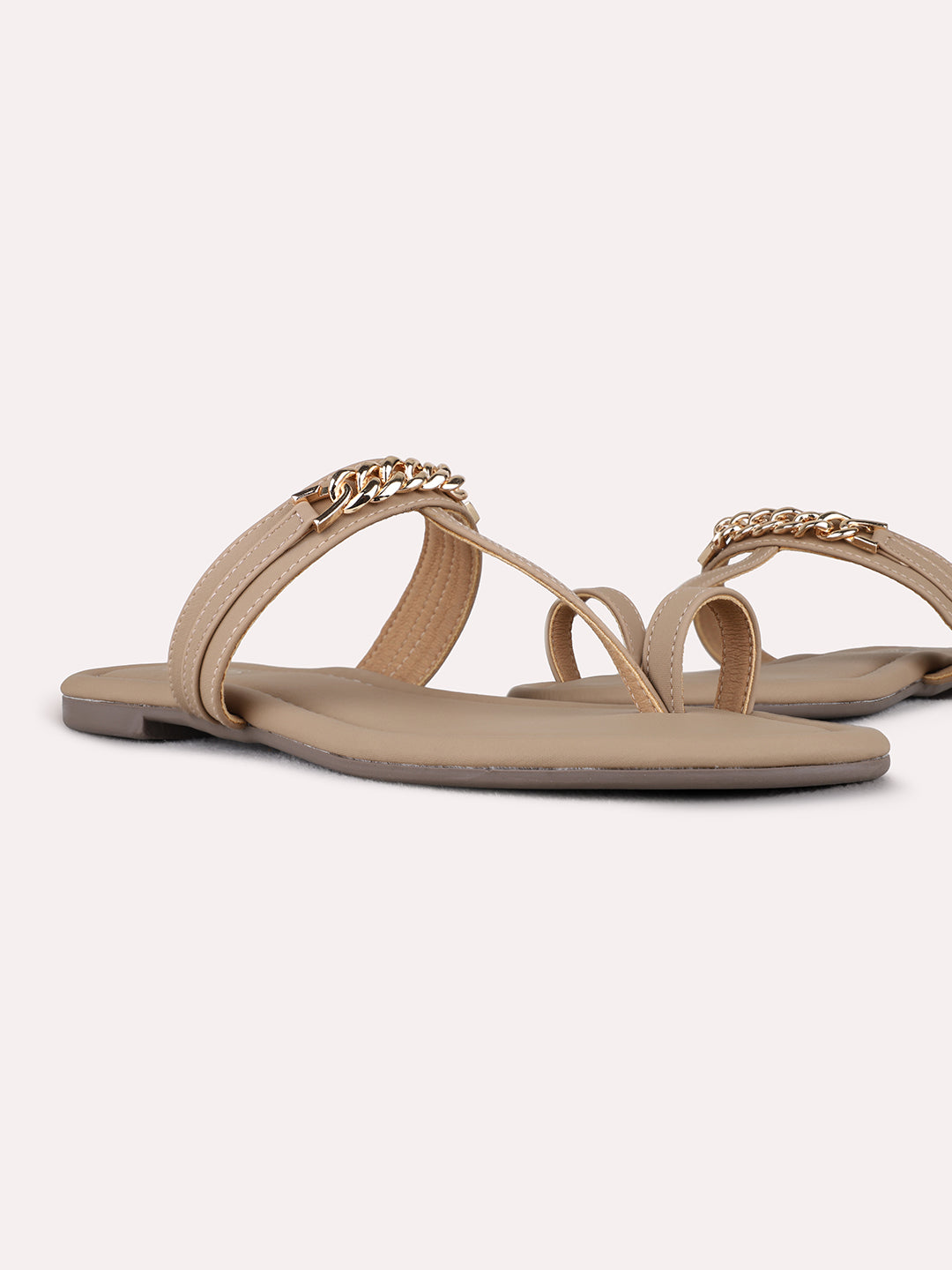 Womens Tan Casual Solid One Toe Flats