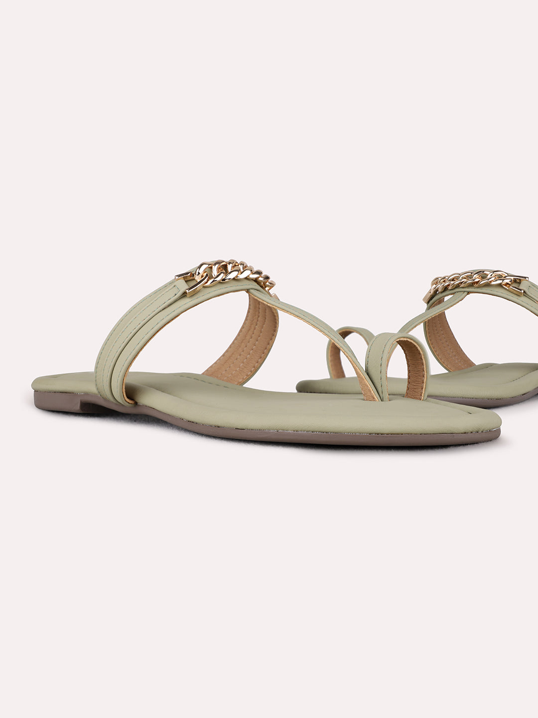 Womens Green Casual Solid One Toe Flats