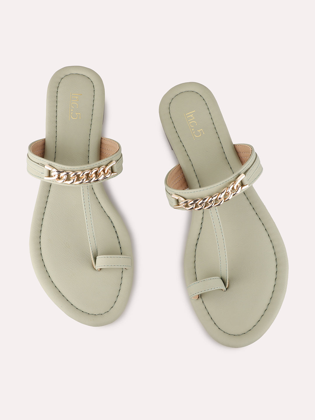 Womens Green Casual Solid One Toe Flats