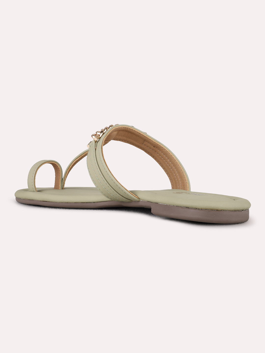 Womens Green Casual Solid One Toe Flats