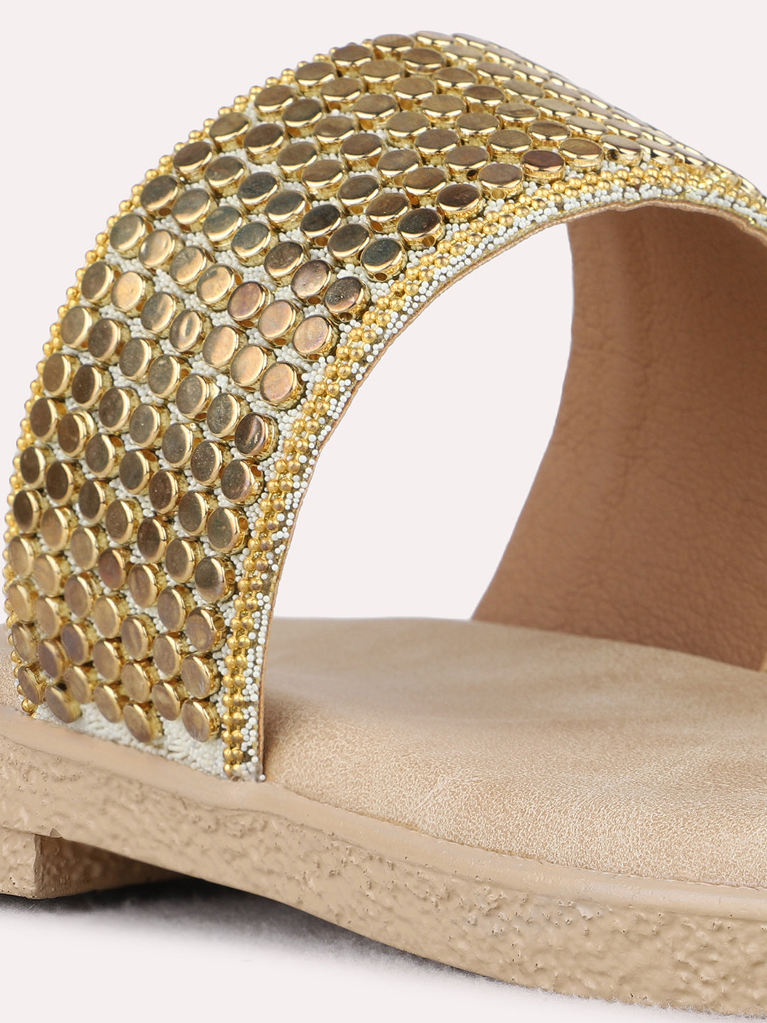 Womens Golden Ethnic Embellished One Toe Flats