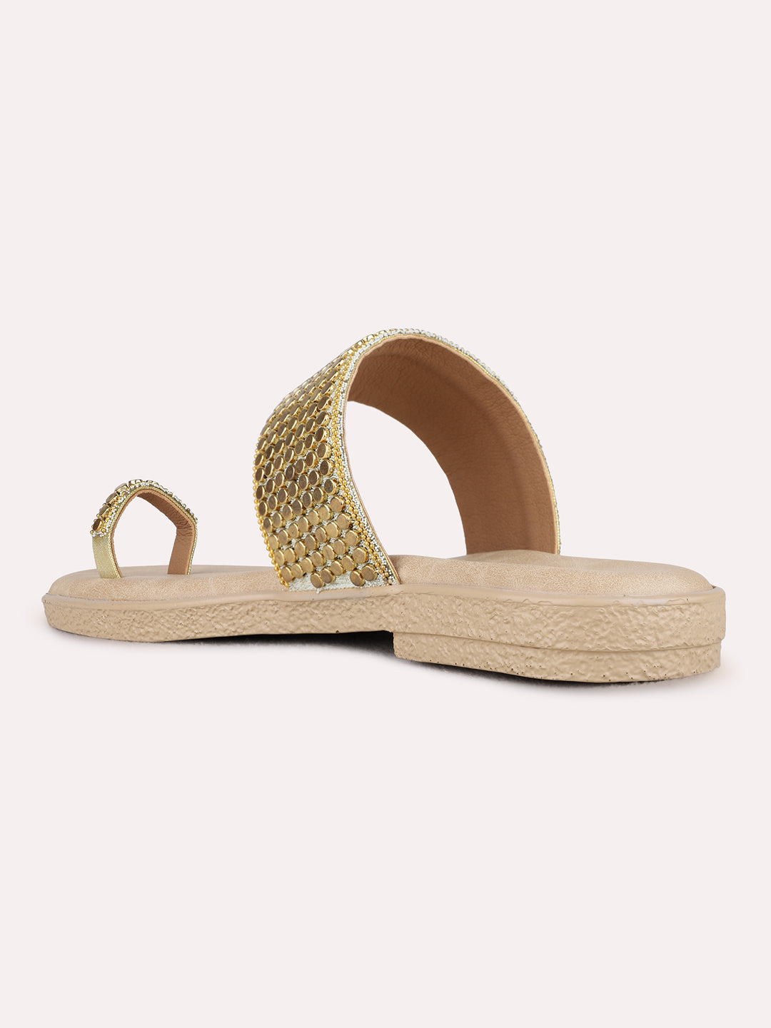 Womens Golden Ethnic Embellished One Toe Flats