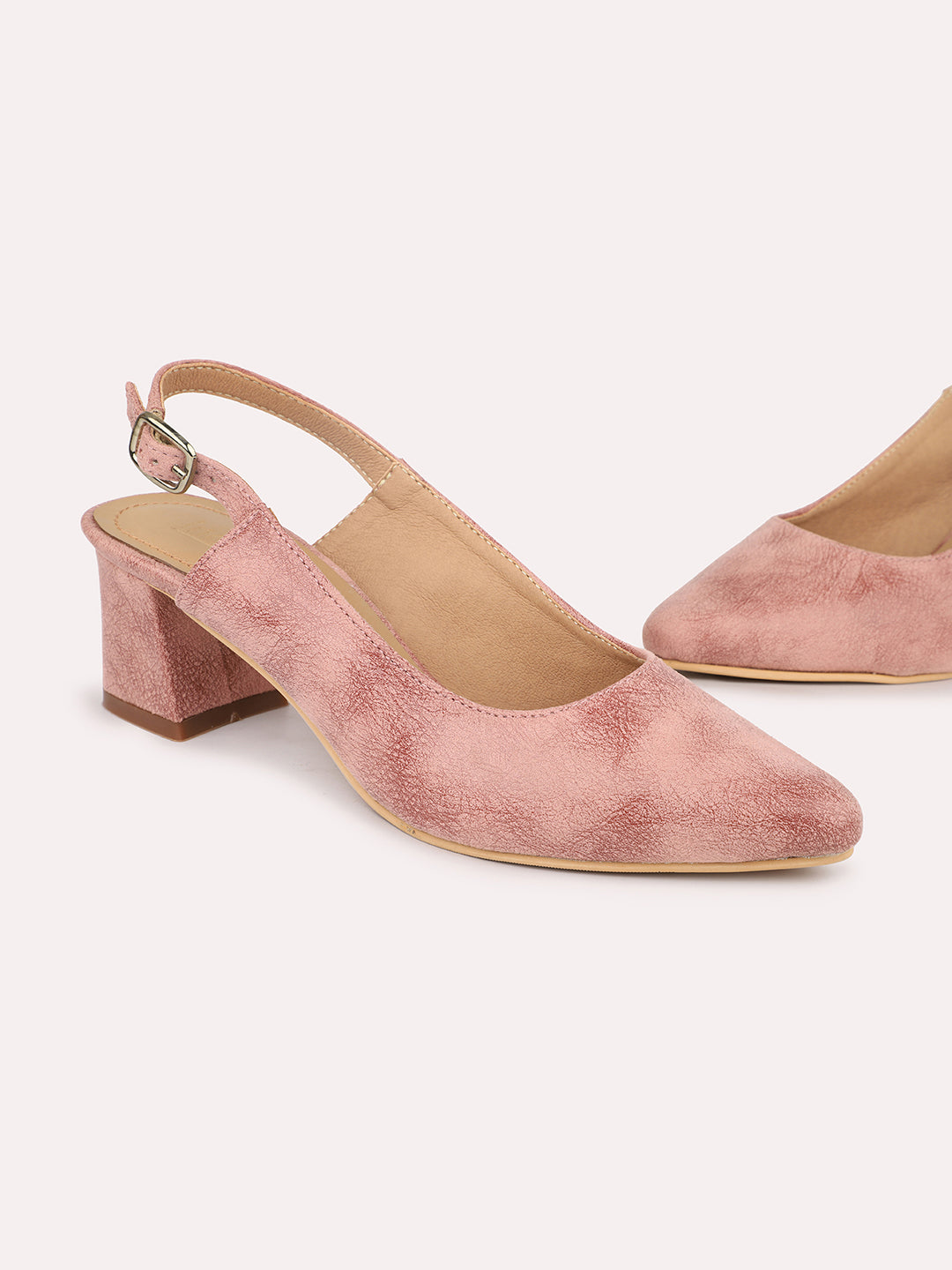 Women Peach Suede Block Heeled Mules