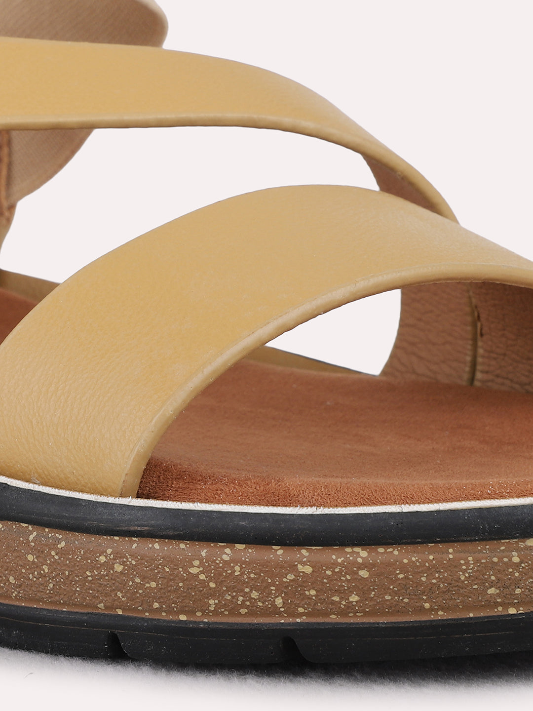 Womens Beige Party Wear Solid Round Toe Wedge Heel Sandals