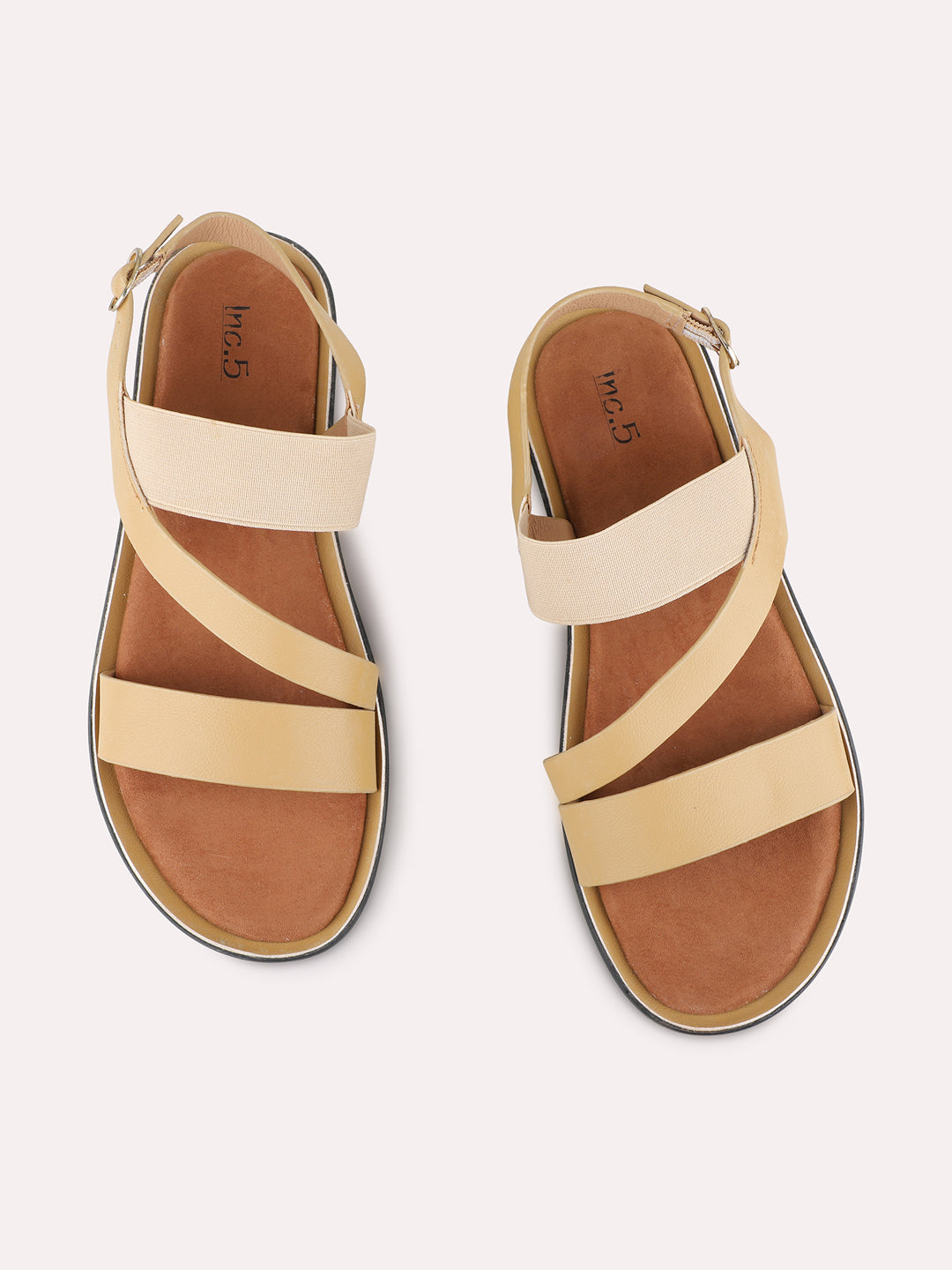 Womens Beige Party Wear Solid Round Toe Wedge Heel Sandals