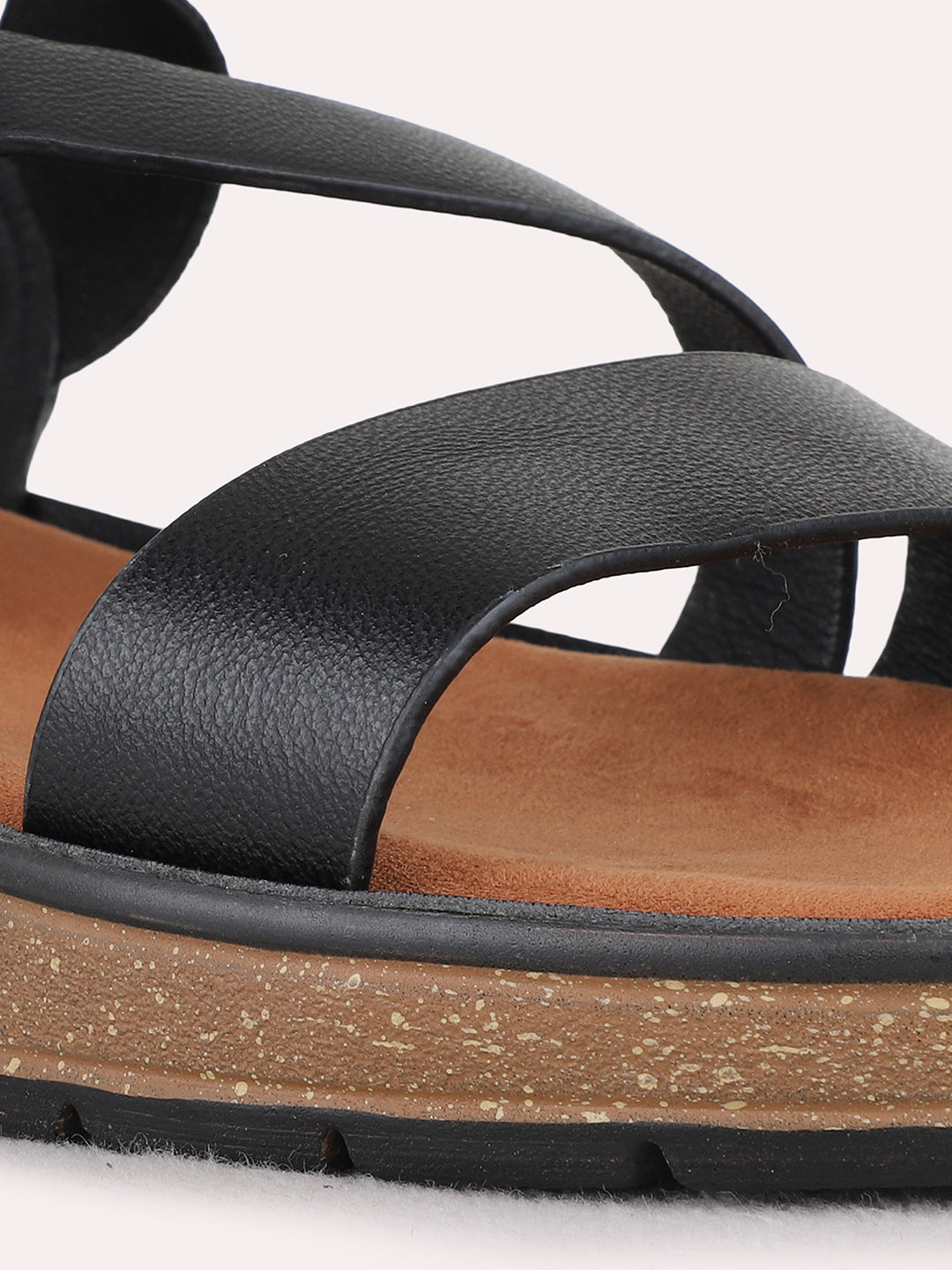 Womens Black Party Wear Solid Round Toe Wedge Heel Sandals