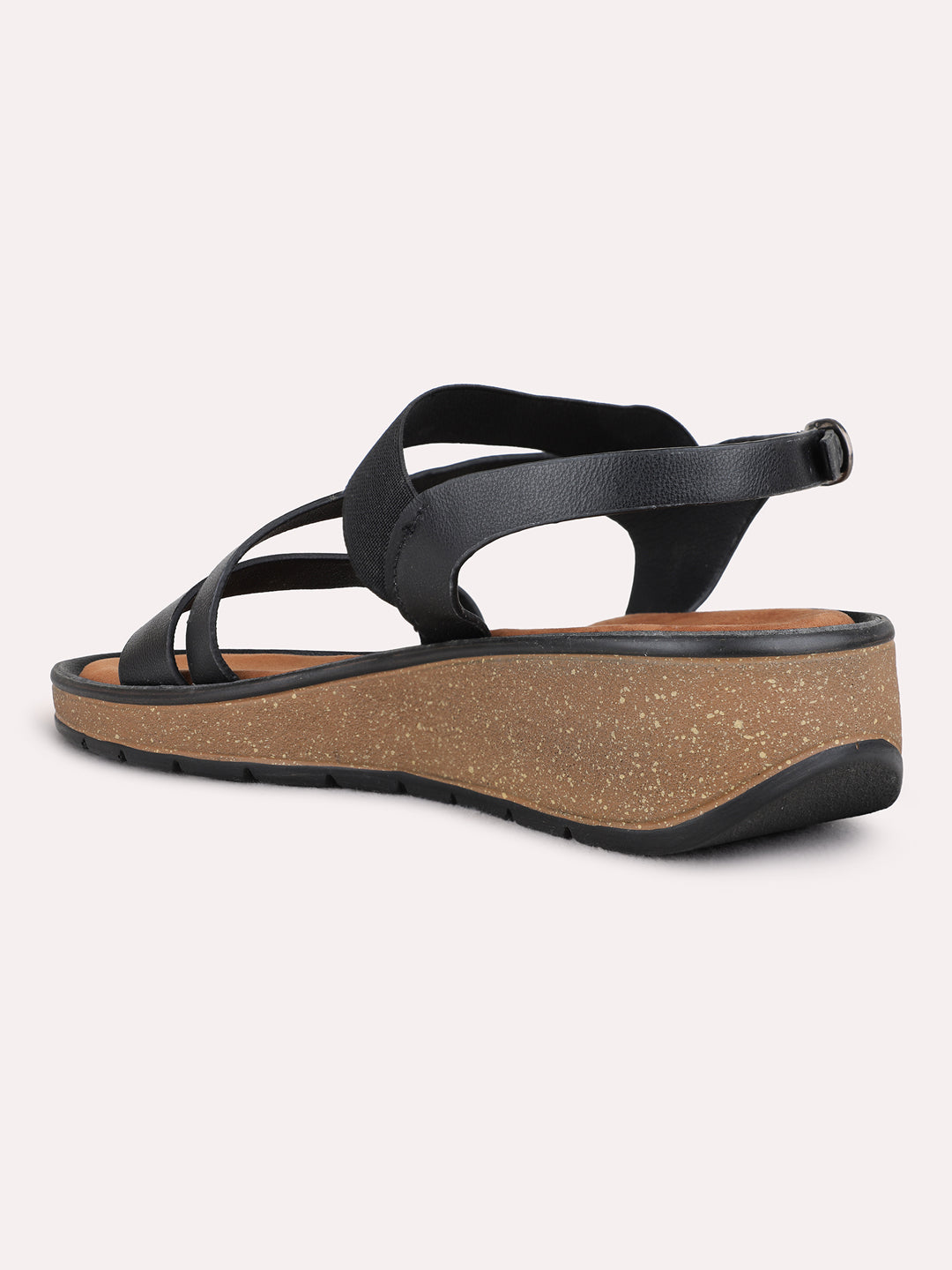 Womens Black Party Wear Solid Round Toe Wedge Heel Sandals