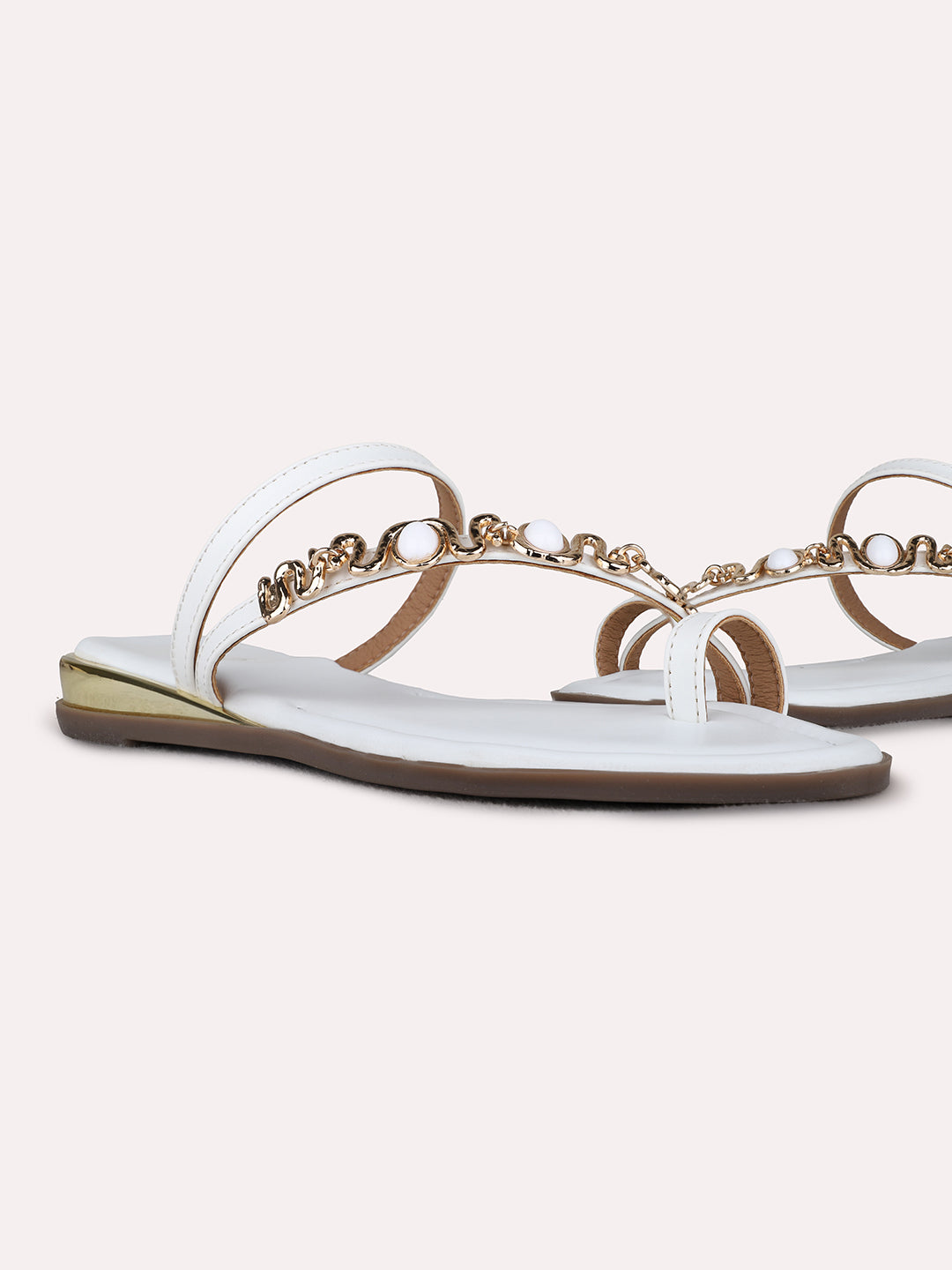 Womens White Ethnic Embellished One Toe Flats