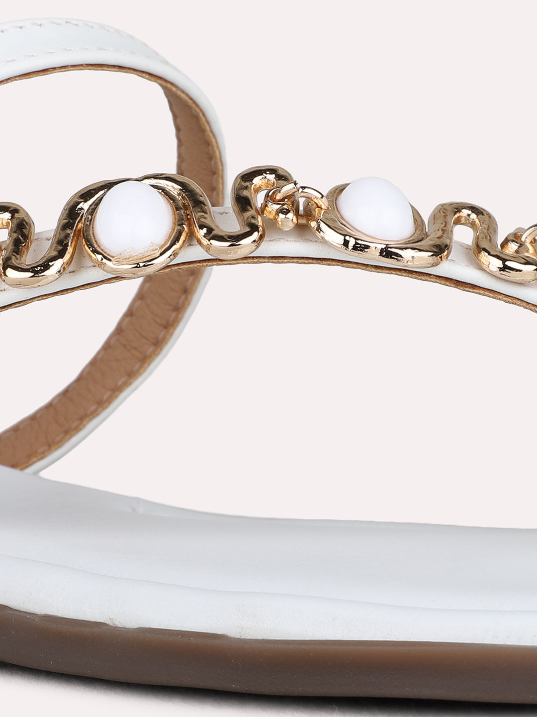 Womens White Ethnic Embellished One Toe Flats