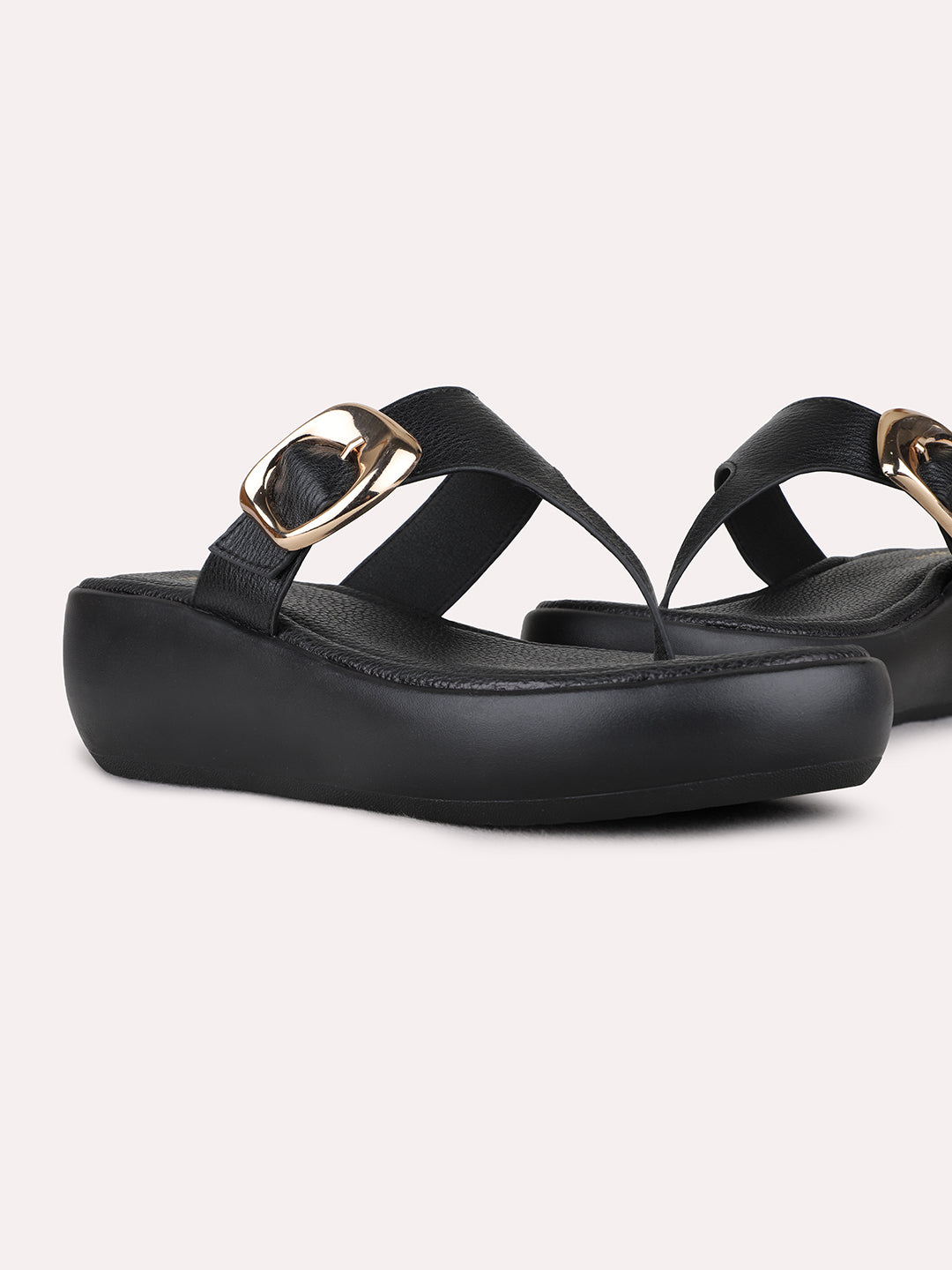 Womens Black Casual Solid Round Toe Wedge Heels