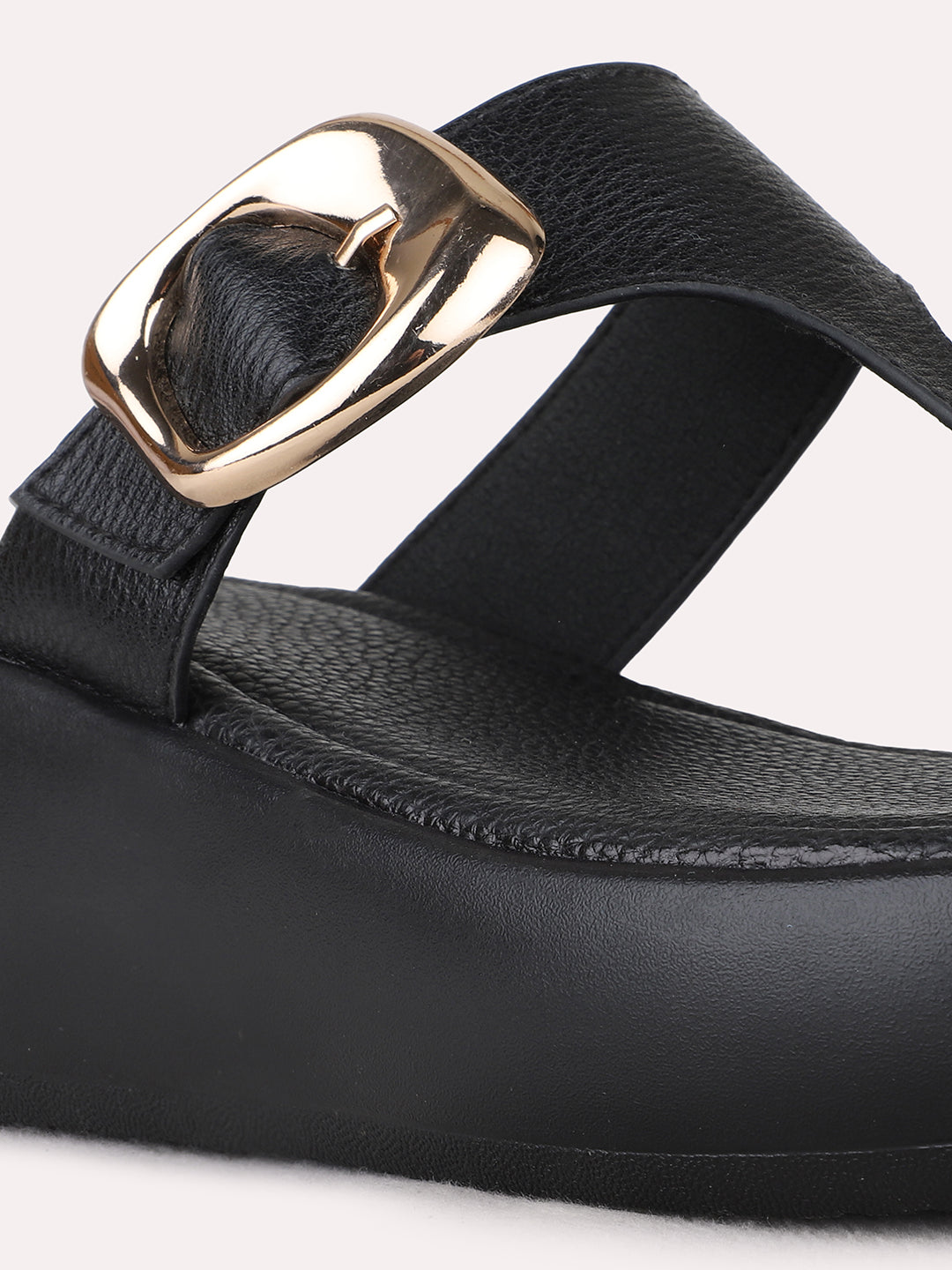 Womens Black Casual Solid Round Toe Wedge Heels