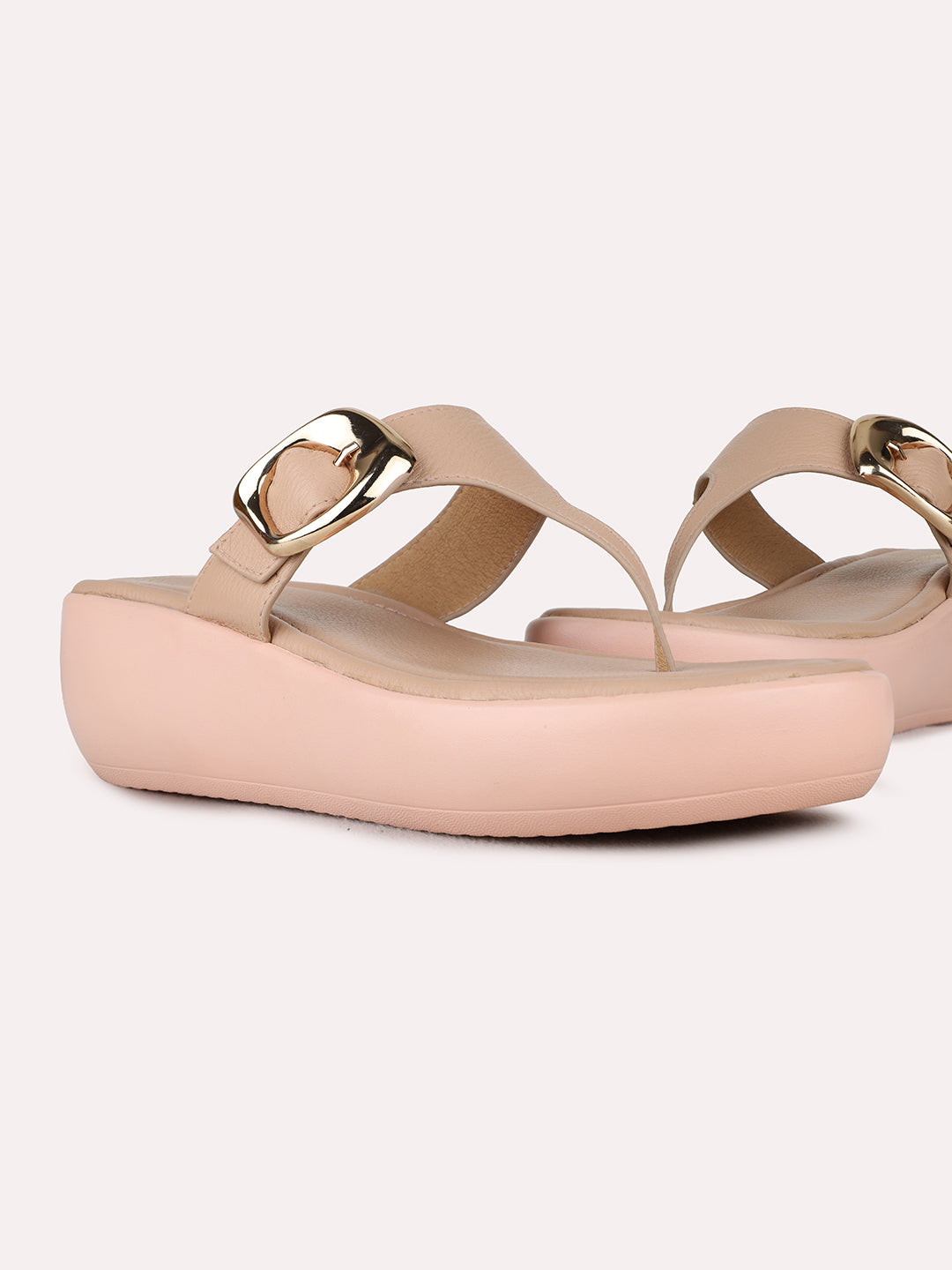 Womens Peach Casual Solid Round Toe Wedge Heels