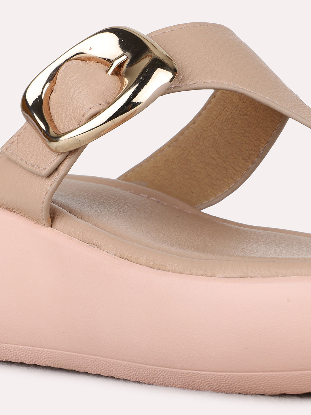 Womens Peach Casual Solid Round Toe Wedge Heels