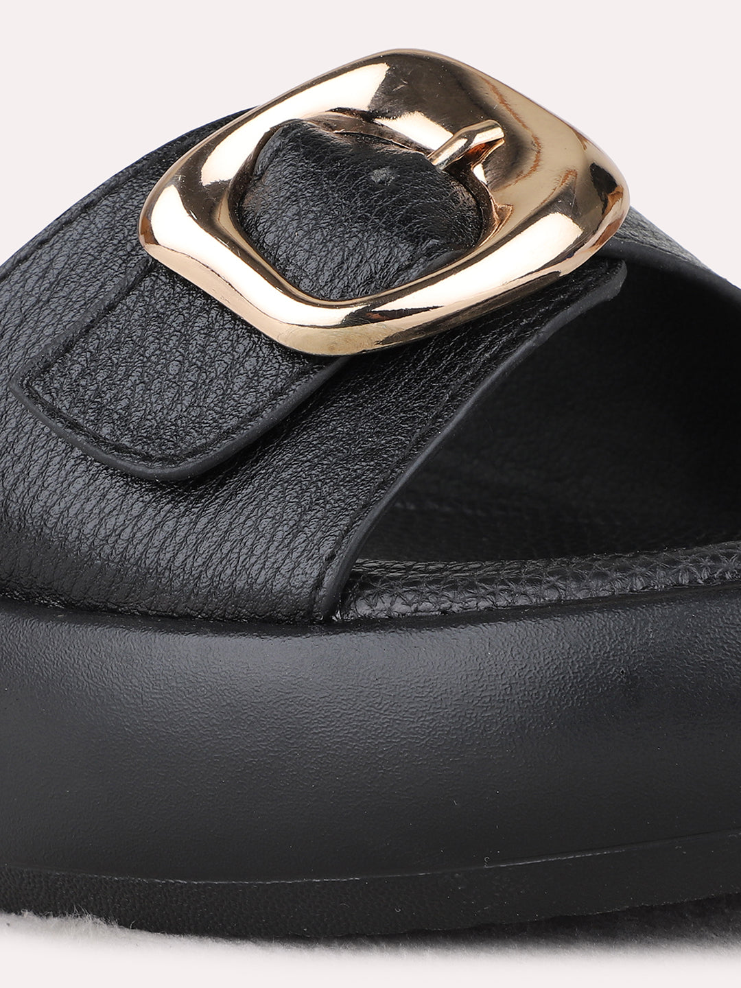 Womens Black Casual Solid Round Toe Wedge Heel Sandals