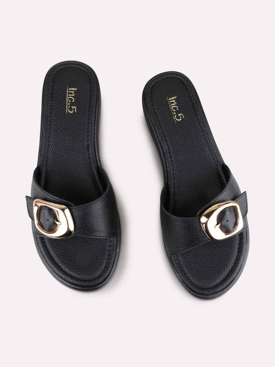 Womens Black Casual Solid Round Toe Wedge Heel Sandals