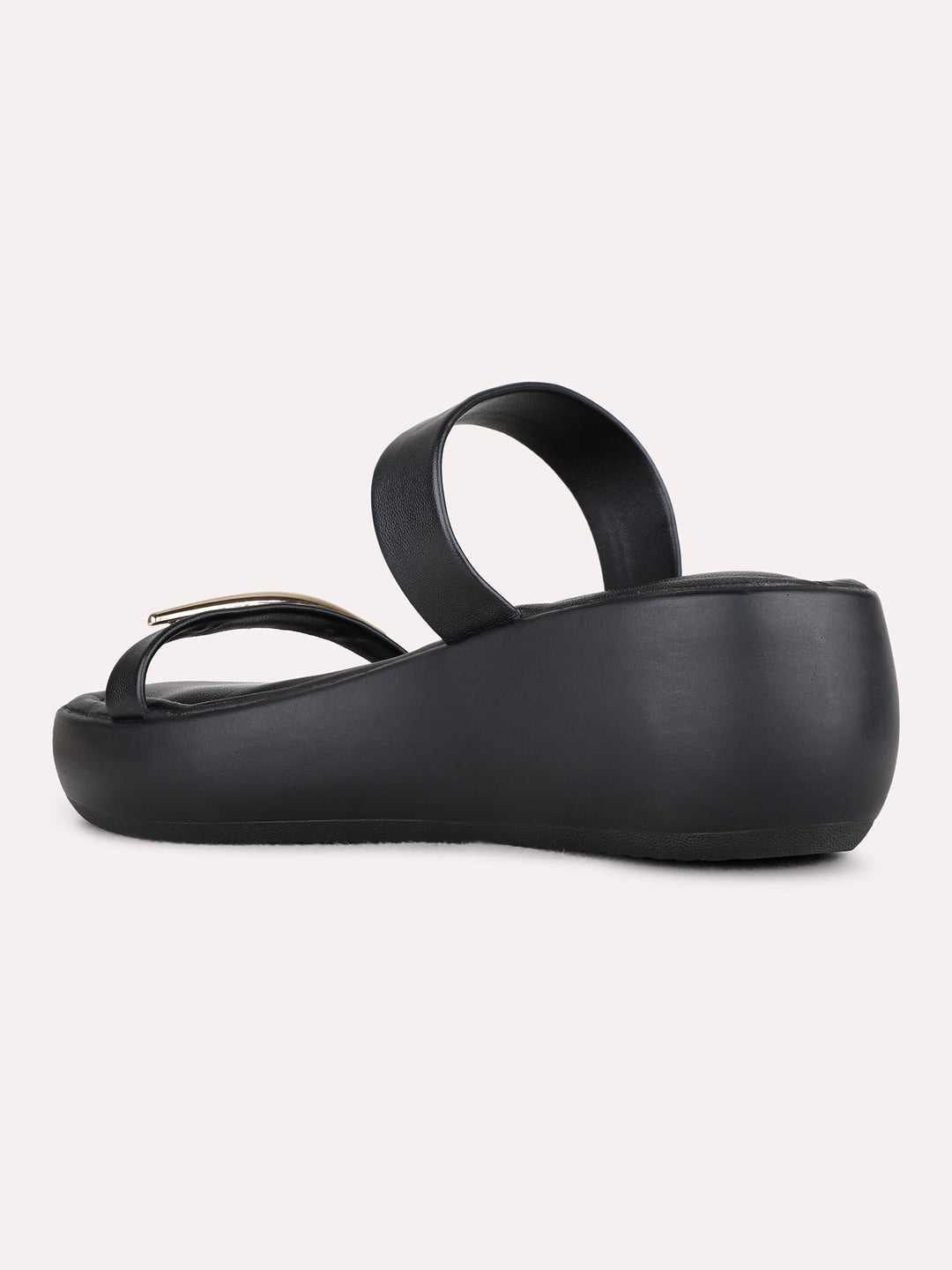 Womens Black Casual Solid Round Toe Wedge Heels