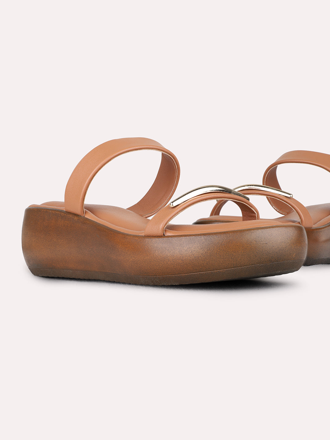 Womens Tan Casual Solid Pattern Round Toe Wedge Heels