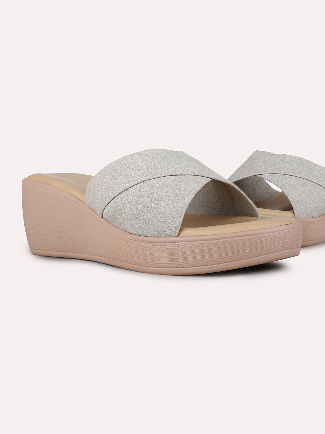 Womens Beige Party Wear Solid Round Toe Wedge Heels