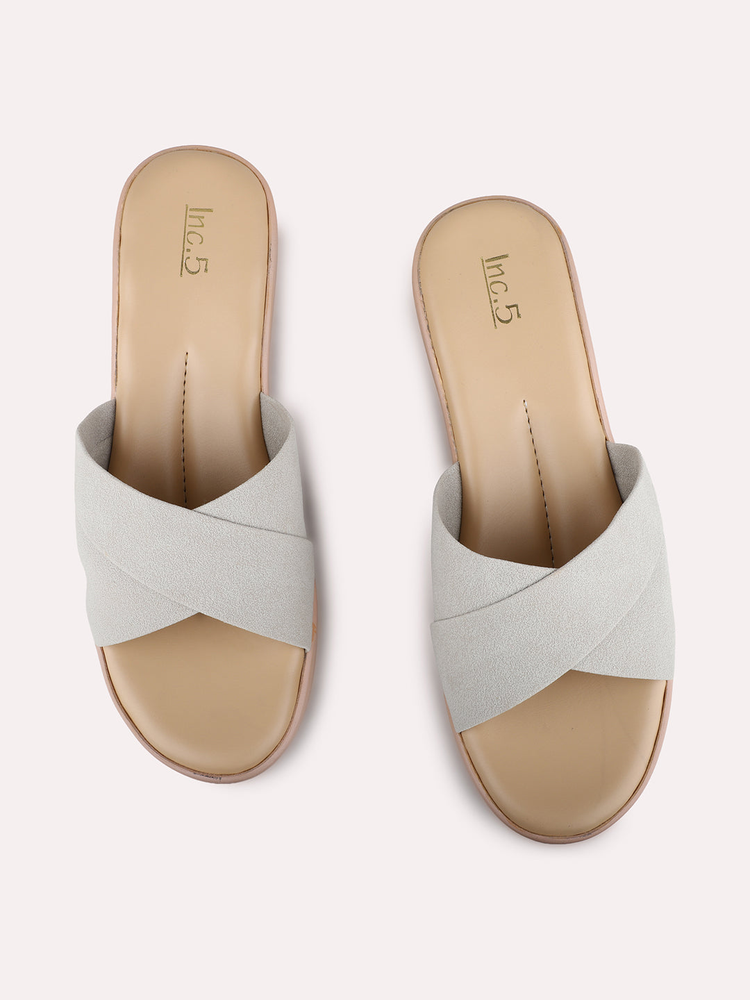 Womens Beige Party Wear Solid Round Toe Wedge Heels