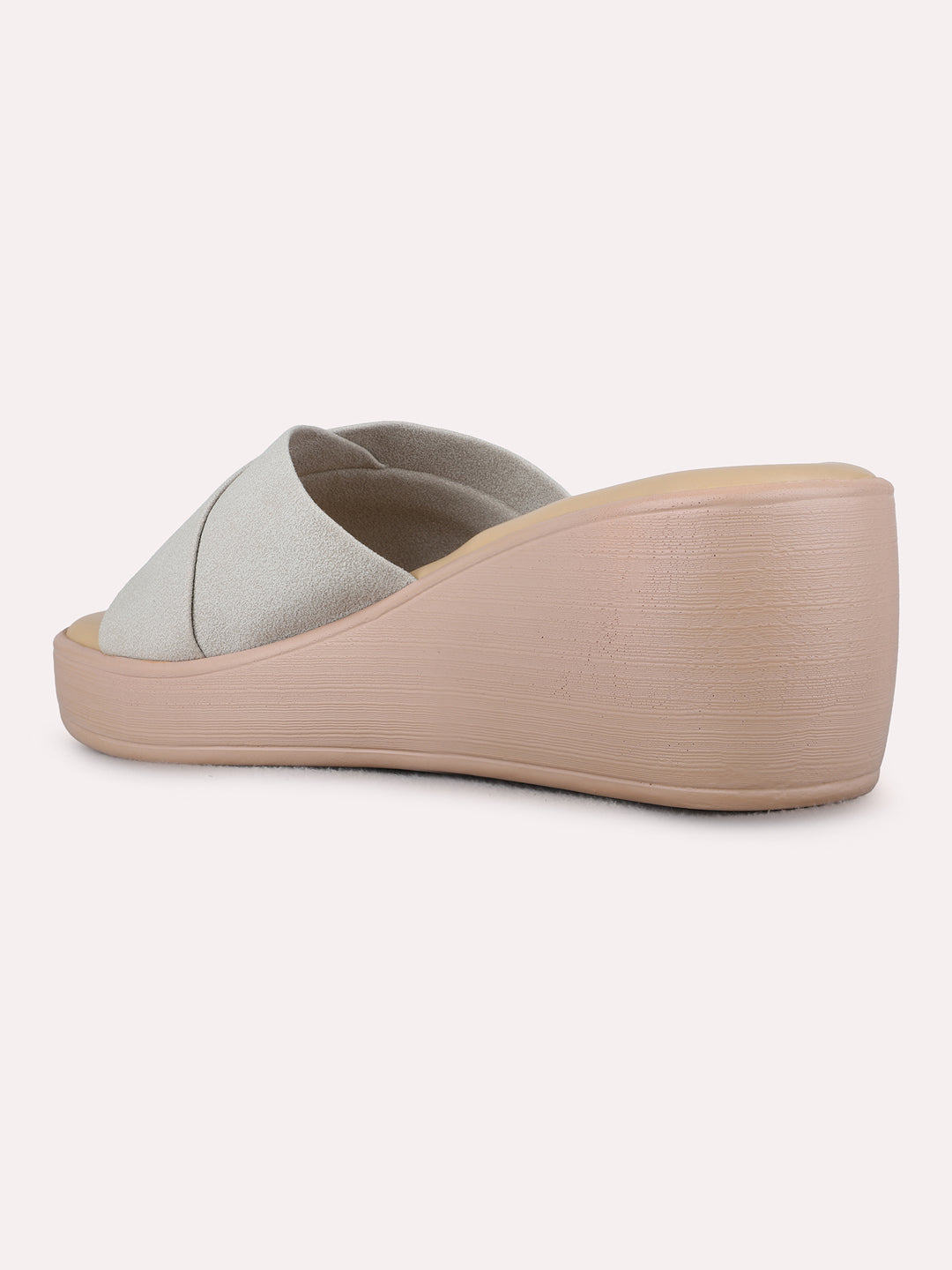 Womens Beige Party Wear Solid Round Toe Wedge Heels
