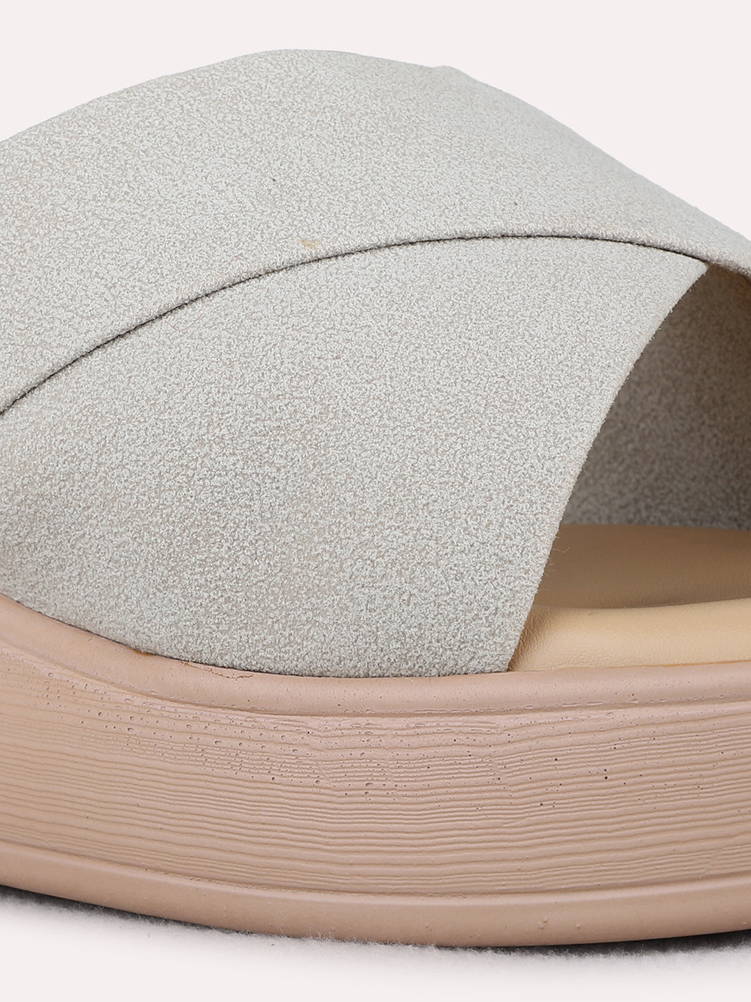 Womens Beige Party Wear Solid Round Toe Wedge Heels