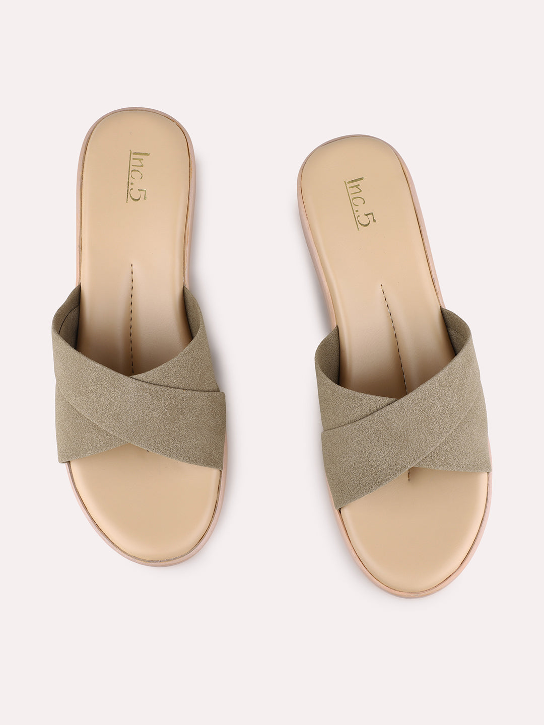 Womens Green Party Wear Solid Round Toe Wedge Heels