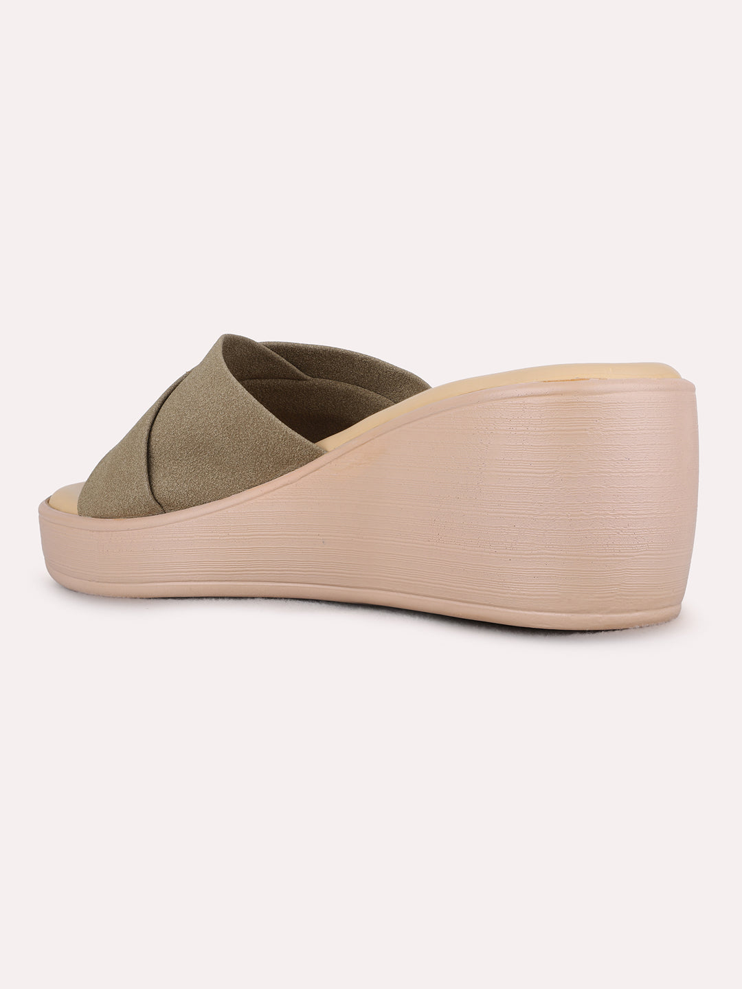 Womens Green Party Wear Solid Round Toe Wedge Heels