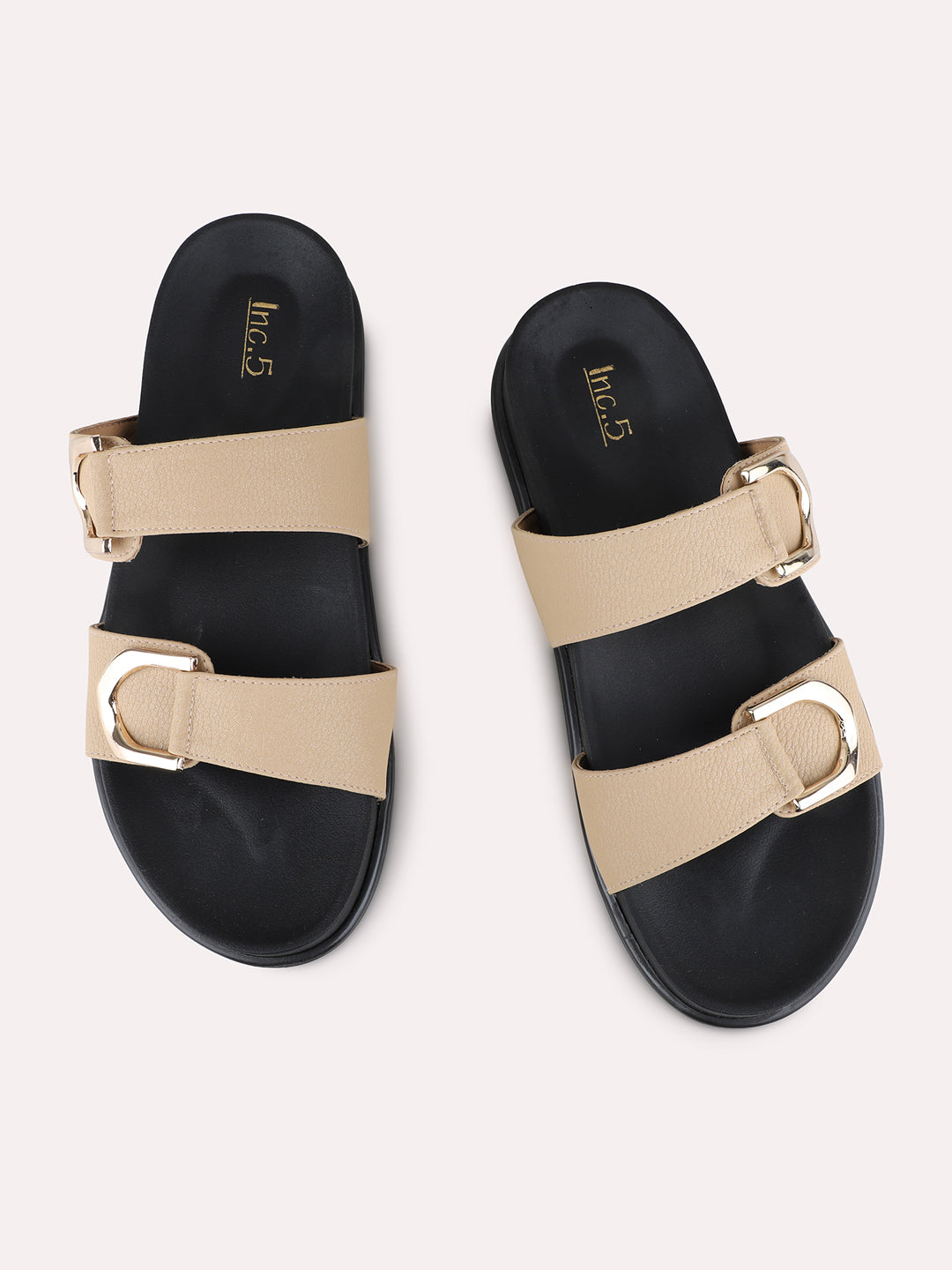 Womens Beige Ethnic Solid Pattern Open Toe Flats