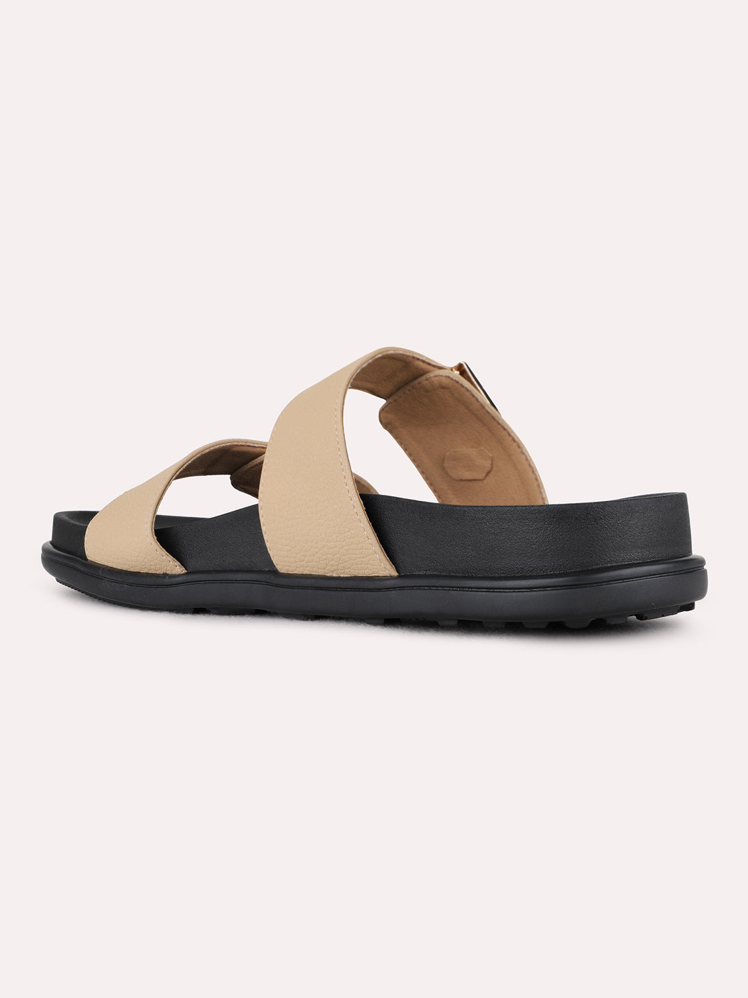 Womens Beige Ethnic Solid Pattern Open Toe Flats