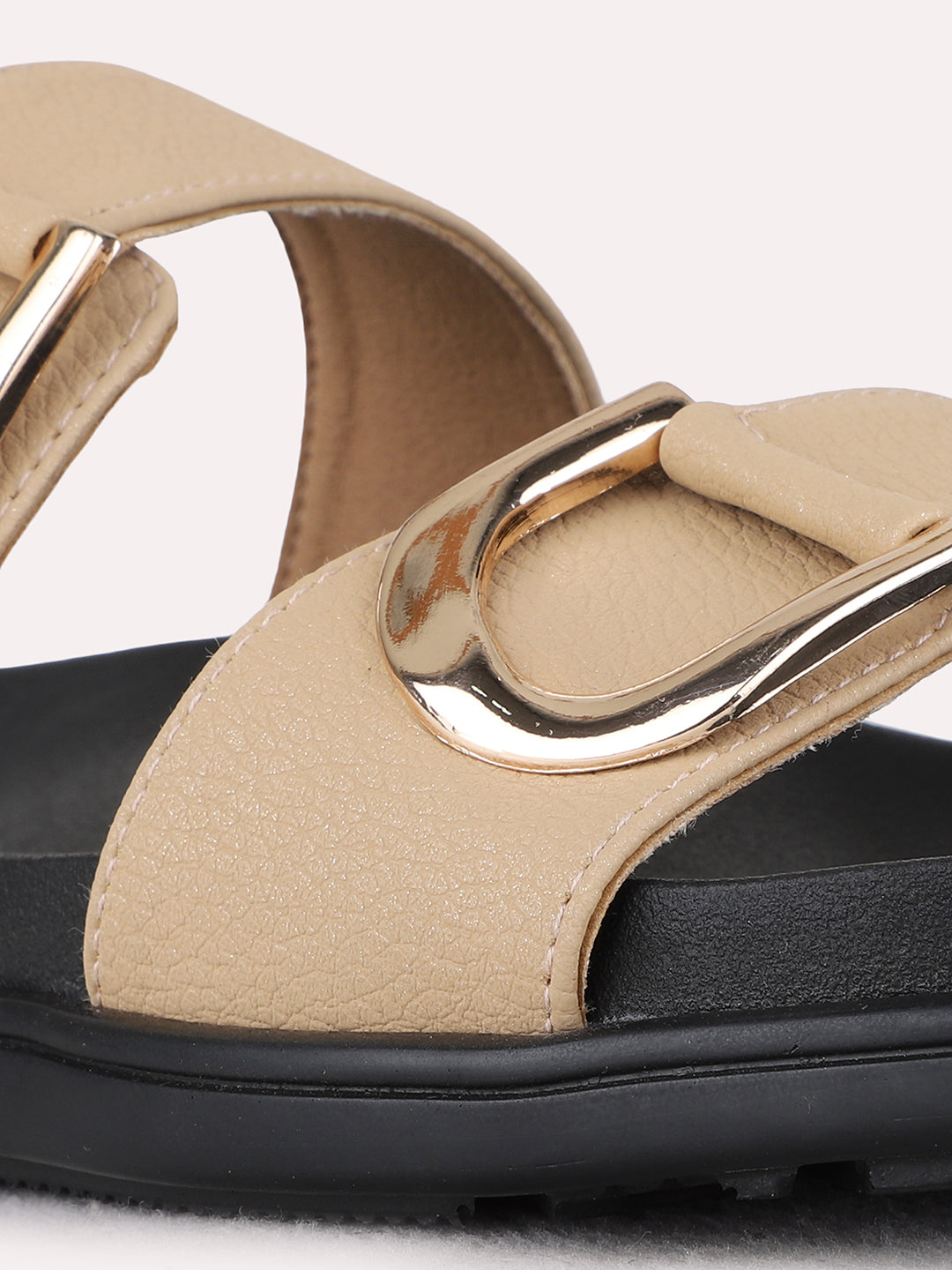 Womens Beige Ethnic Solid Pattern Open Toe Flats