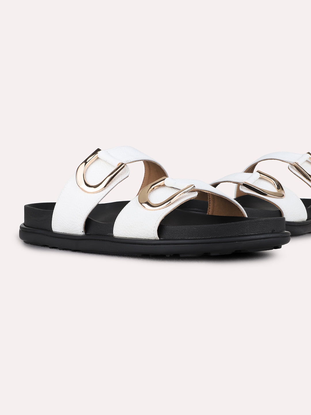 Womens White Ethnic Solid Open Toe Flat Sandals