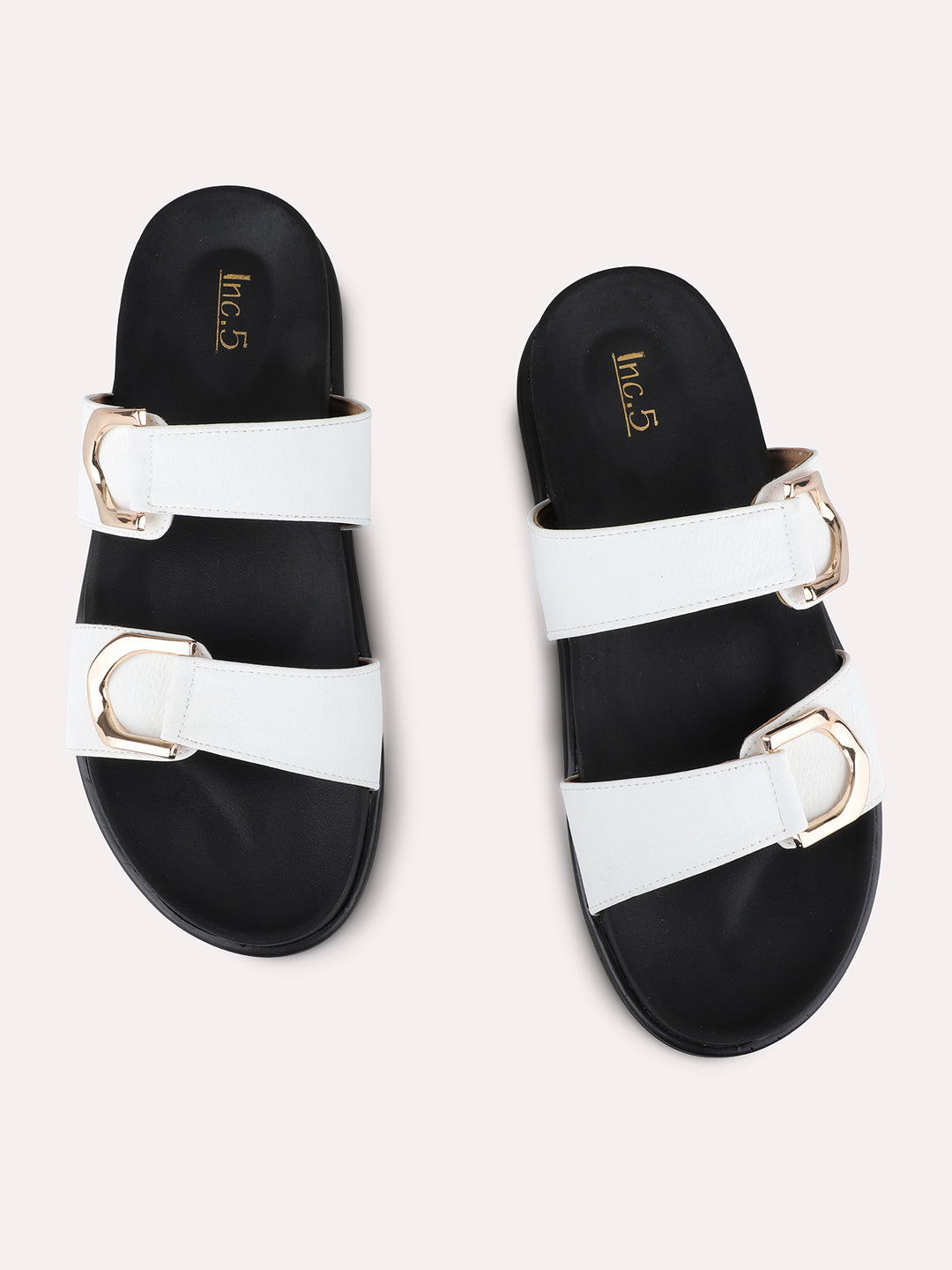 Womens White Ethnic Solid Open Toe Flat Sandals