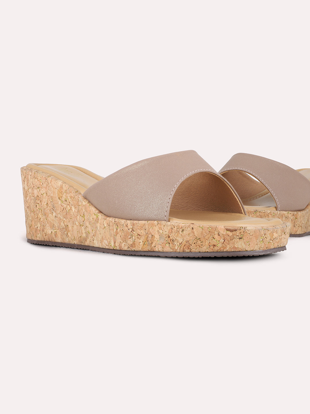 Womens Beige Party Wear Solid Round Toe Wedge Heels