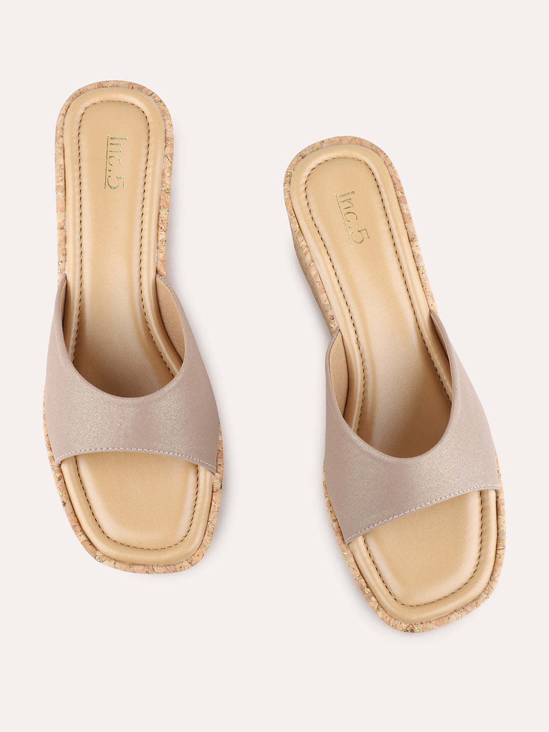 Womens Beige Party Wear Solid Round Toe Wedge Heels