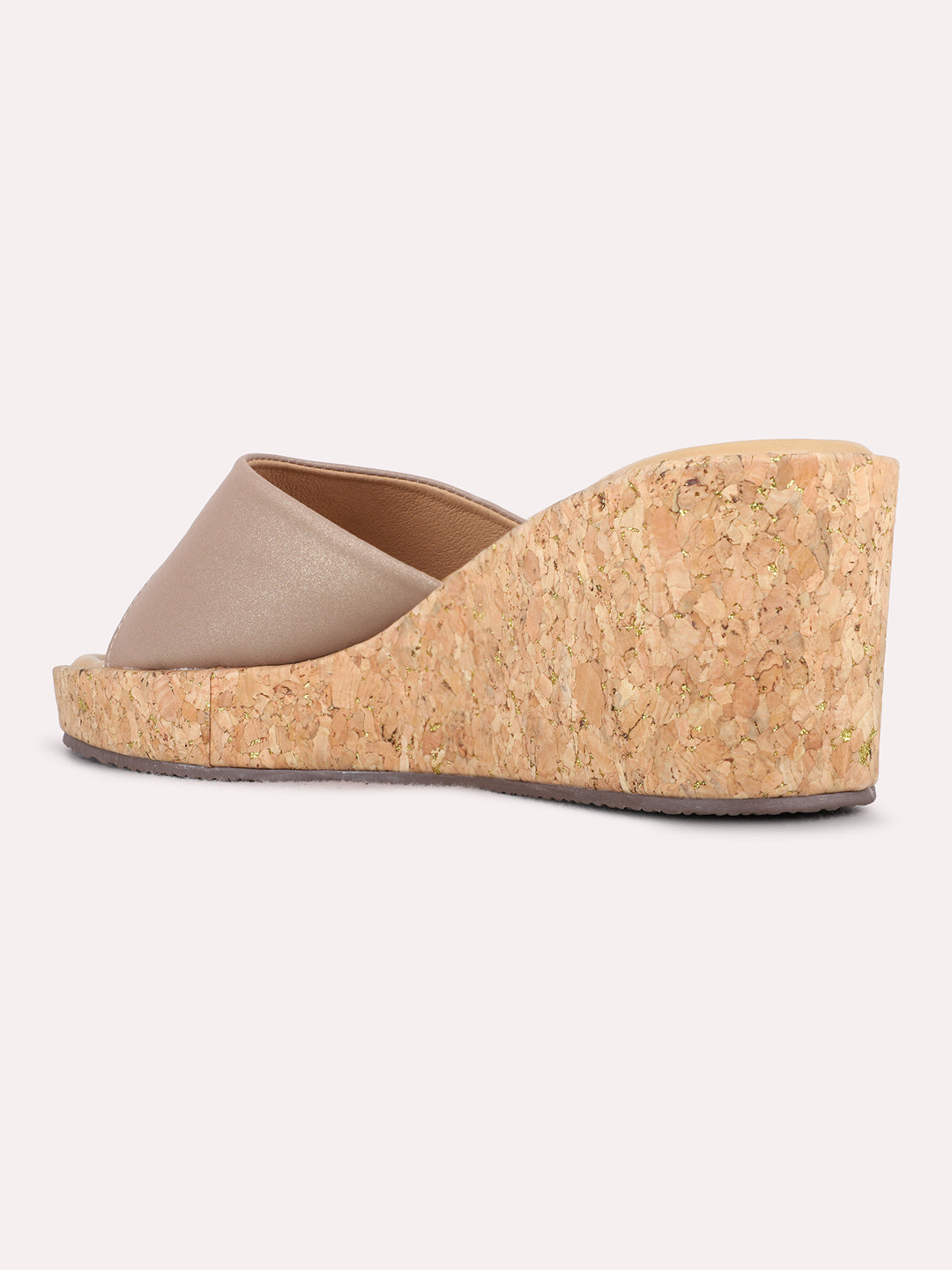 Womens Beige Party Wear Solid Round Toe Wedge Heels