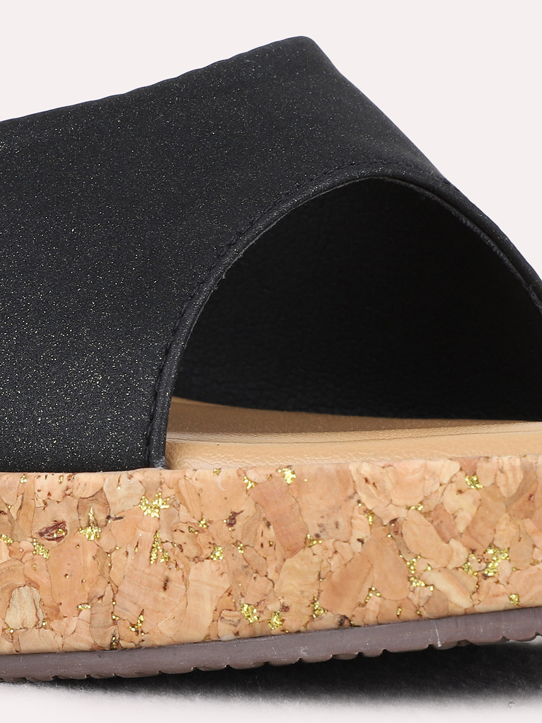 Womens Black Party Wear Solid Pattern Round Toe Wedge Heels