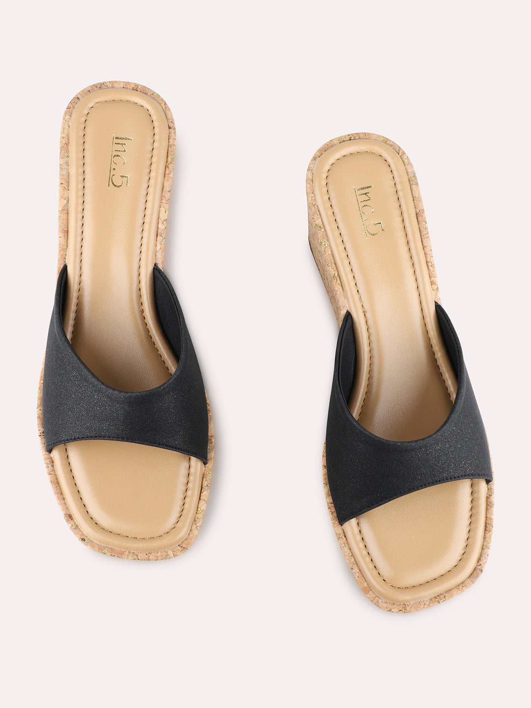 Womens Black Party Wear Solid Pattern Round Toe Wedge Heels