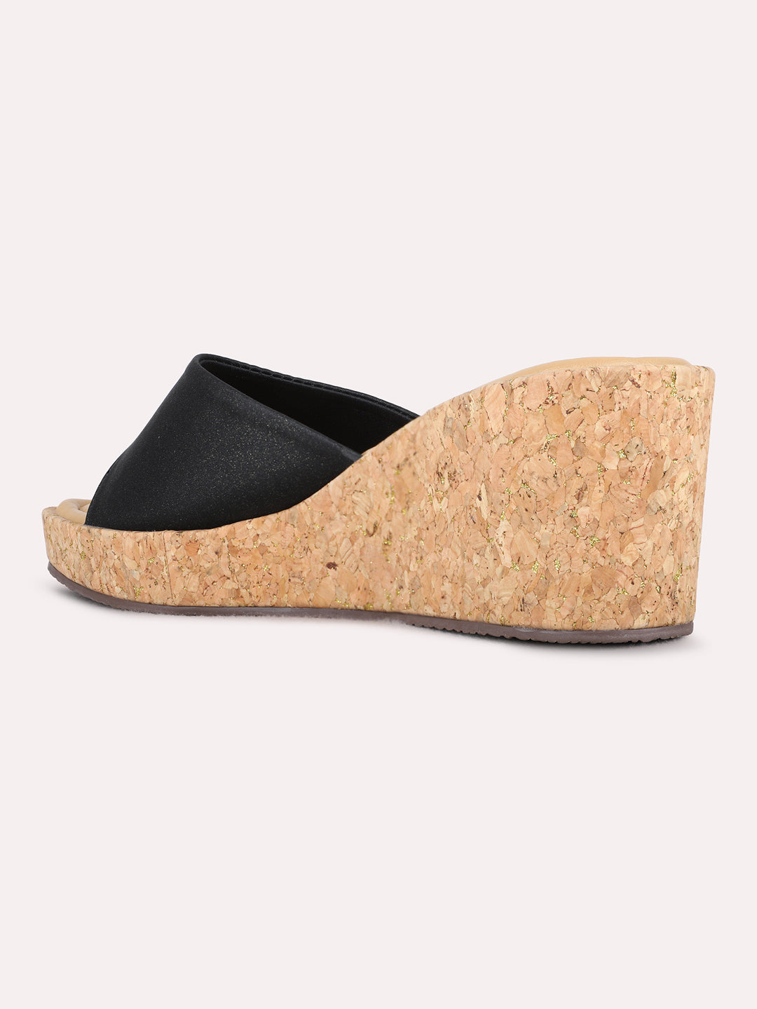 Womens Black Party Wear Solid Pattern Round Toe Wedge Heels
