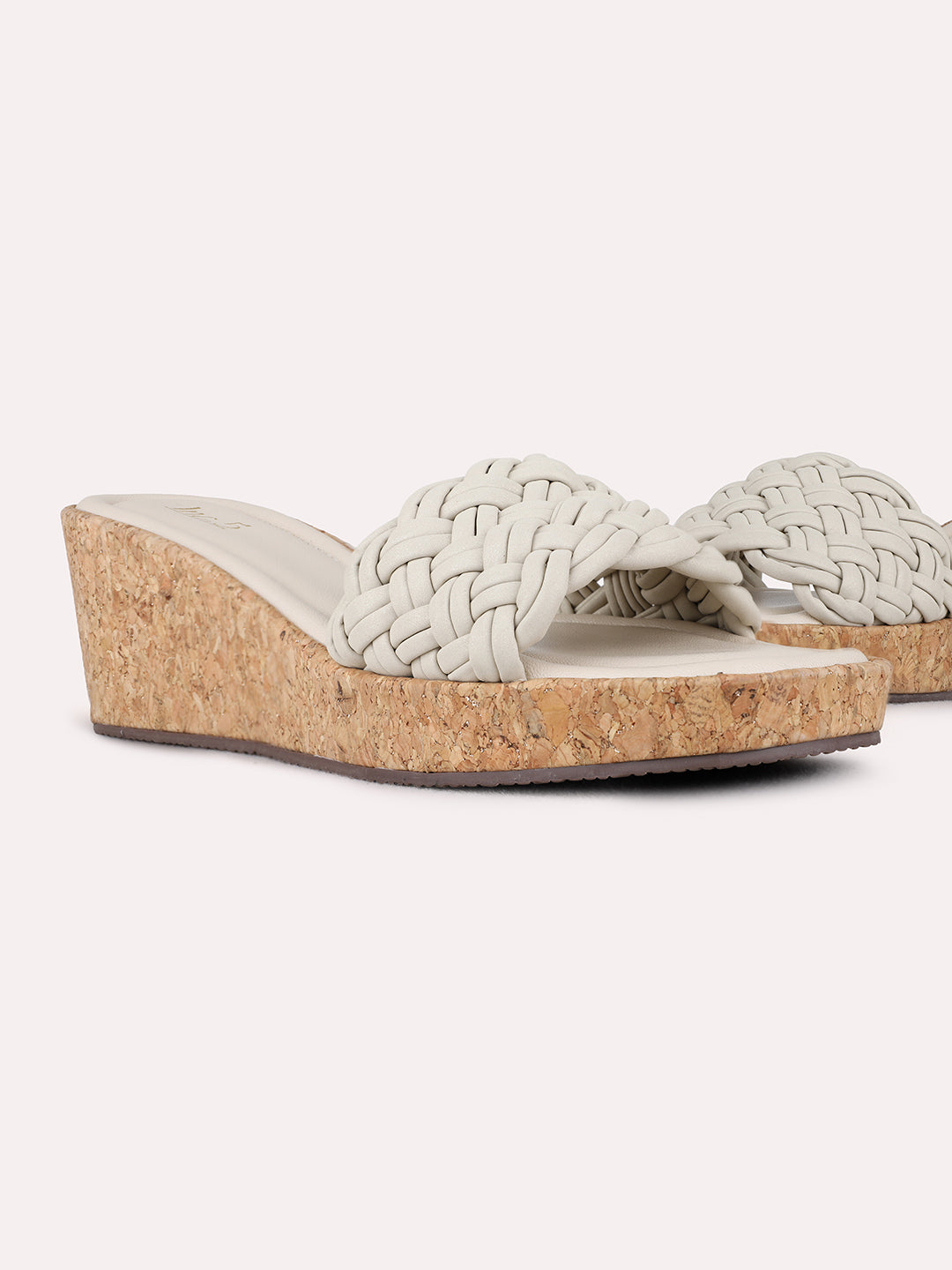 Womens Cream Party Wear Solid Round Toe Wedge Heels