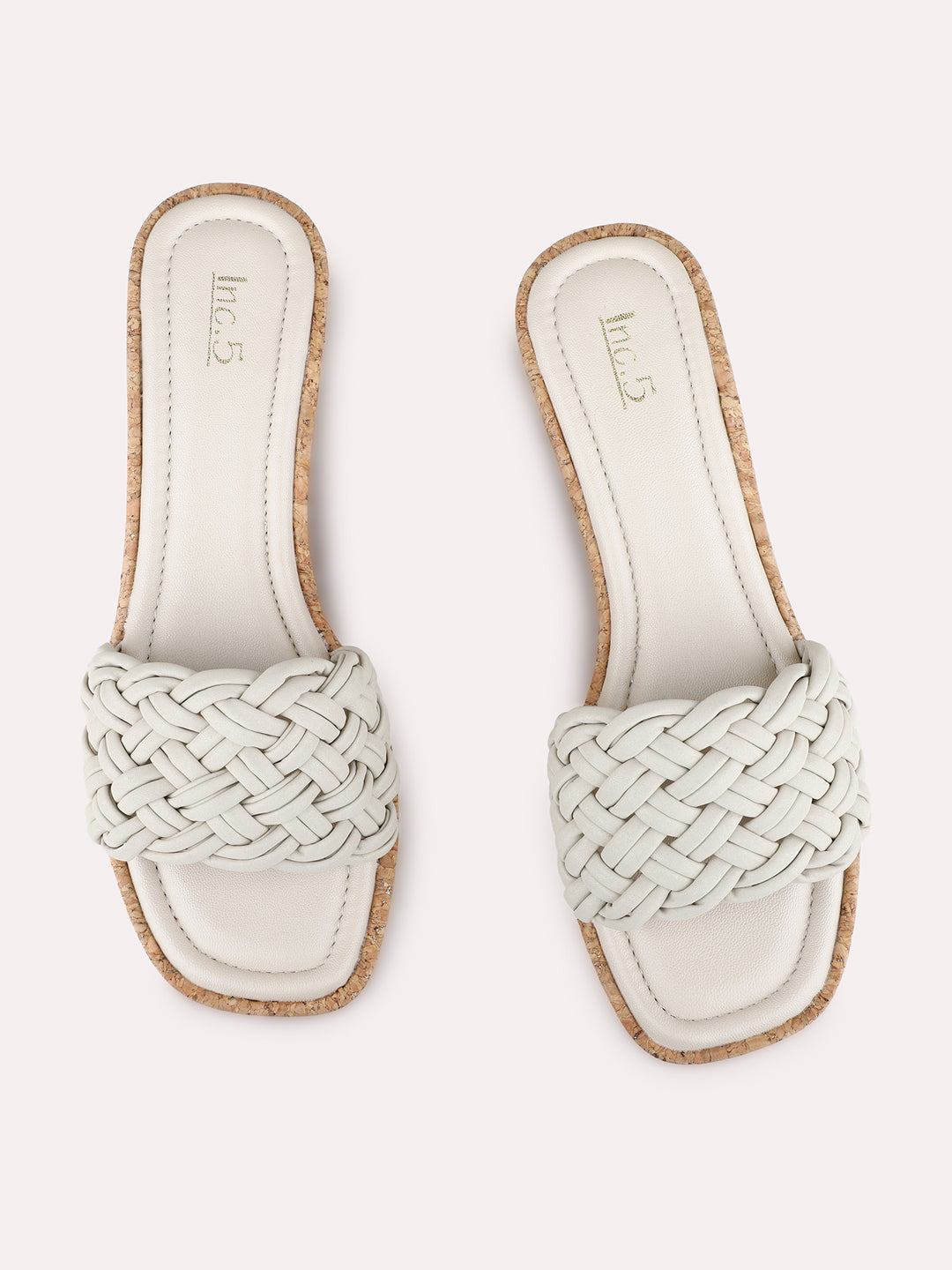 Womens Cream Party Wear Solid Round Toe Wedge Heels