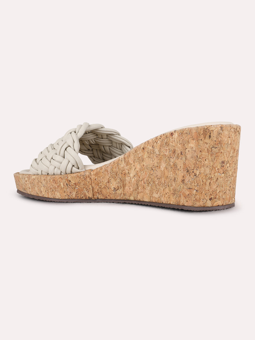 Womens Cream Party Wear Solid Round Toe Wedge Heels