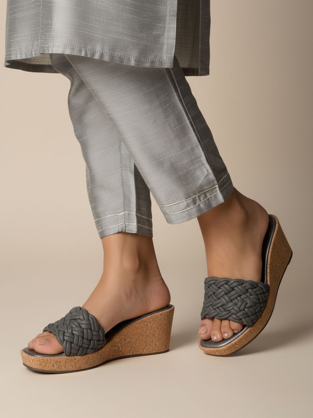 Womens Pewter Party Wear Solid Round Toe Wedge Heels