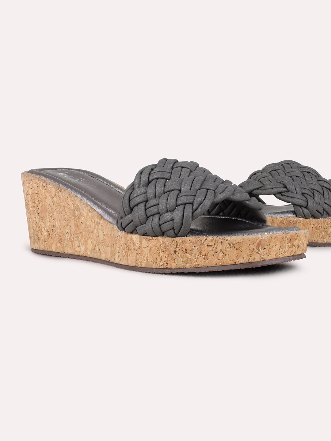 Womens Pewter Party Wear Solid Round Toe Wedge Heels