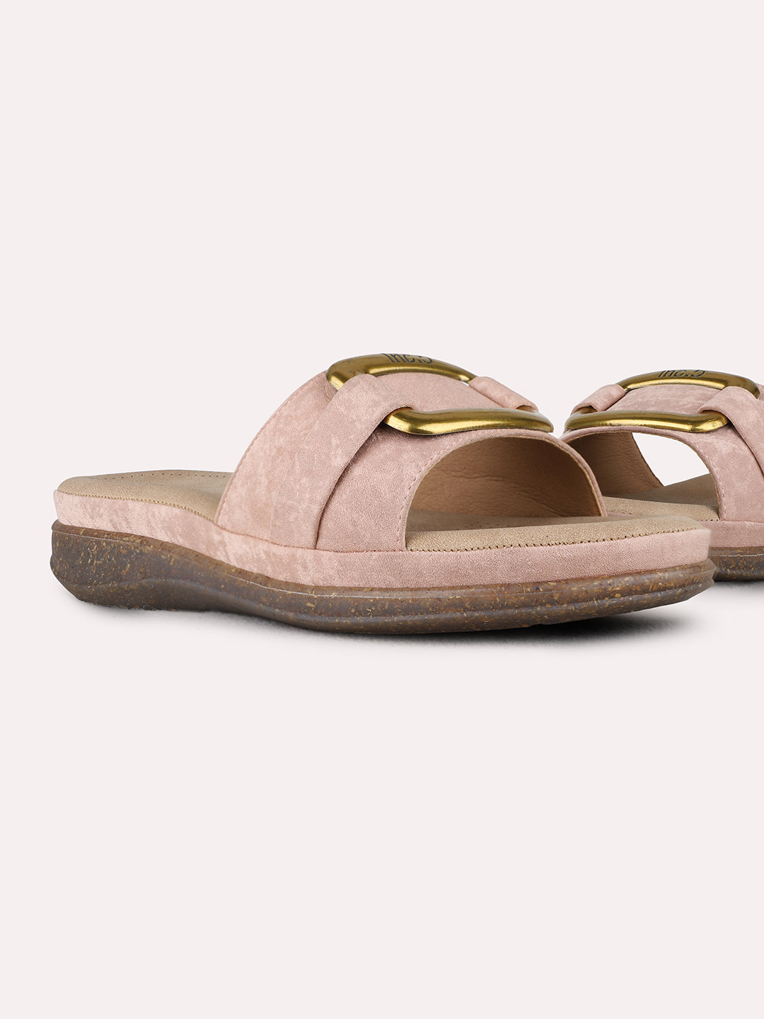 Womens Peach Ethnic Solid Open Toe Flats